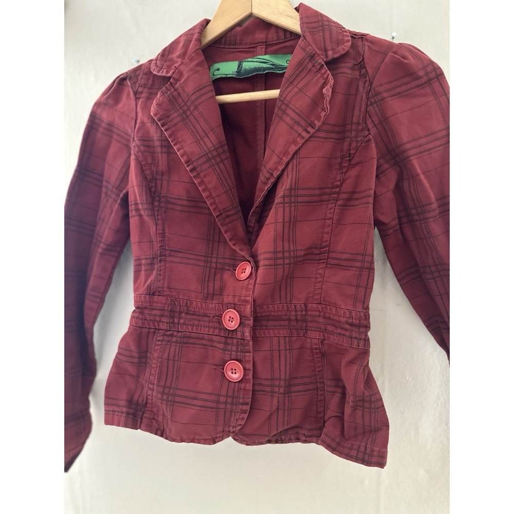 Angel Womens Y2K Plaid Blazer Size Small Red Twee‎ Academia Vamp Preppy Collared